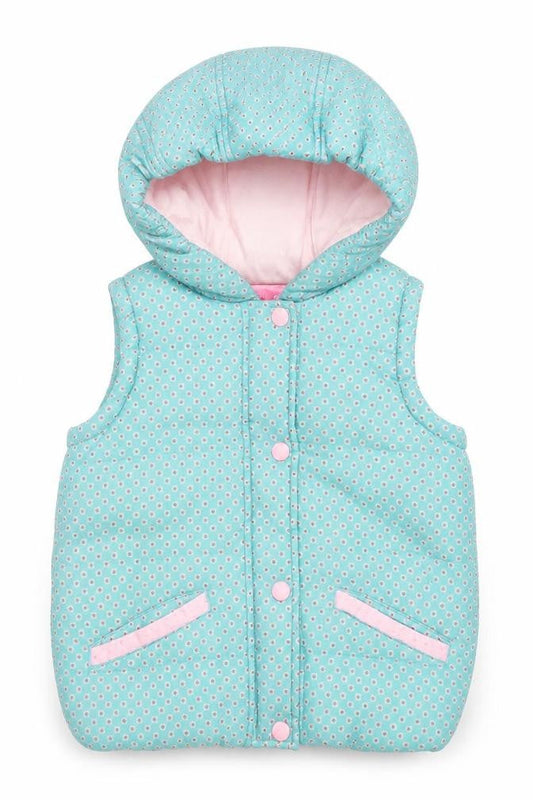 John Lewis Girls Green Floral Hooded Puffer Waistcoat Age 6 Years