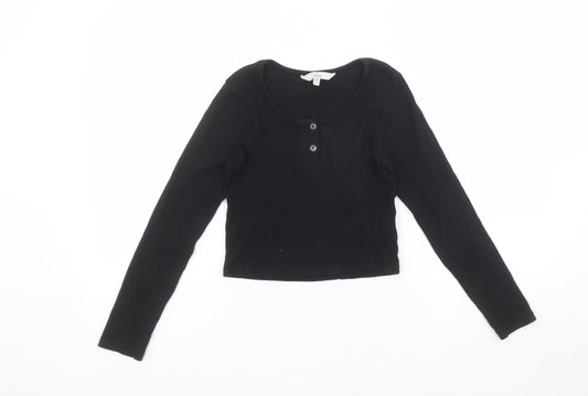 Girls UK Size 9-10 Years Miss E-Vie Black Cropped Pullover T-Shirt