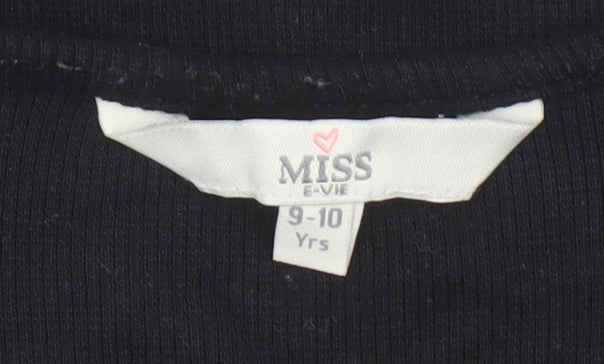 Girls UK Size 9-10 Years Miss E-Vie Black Cropped Pullover T-Shirt