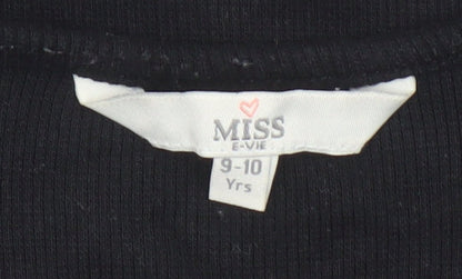 Girls UK Size 9-10 Years Miss E-Vie Black Cropped Pullover T-Shirt