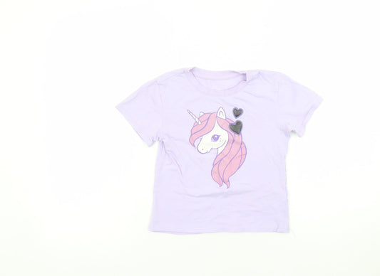 Girls UK Size 4-6 Years H&M Purple Basic T-Shirt