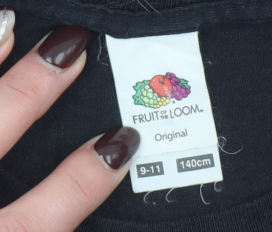 Boys UK Size 9-11 Years Fruit of the Loom Black Basic T-Shirt