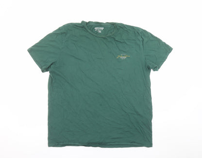 Jack & Jones Men's Green 2XL Crew Neck Cotton T-Shirt