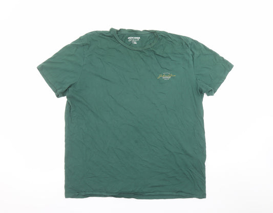 Jack & Jones Men's Green 2XL Crew Neck Cotton T-Shirt