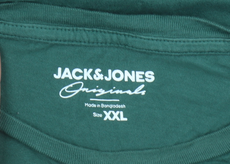 Jack & Jones Men's Green 2XL Crew Neck Cotton T-Shirt