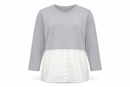 Gallery Womens Grey White Colourblock Tunic Blouse UK L Long Sleeve