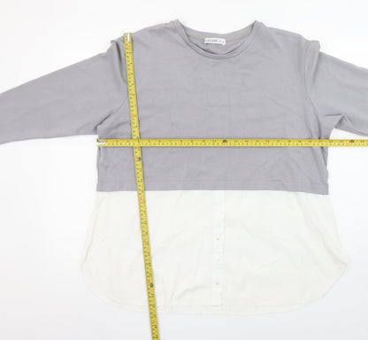 Gallery Womens Grey White Colourblock Tunic Blouse UK L Long Sleeve