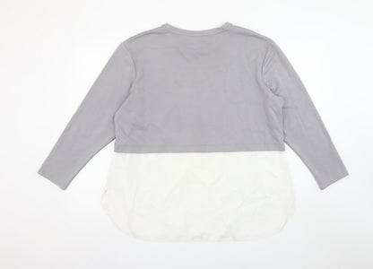 Gallery Womens Grey White Colourblock Tunic Blouse UK L Long Sleeve