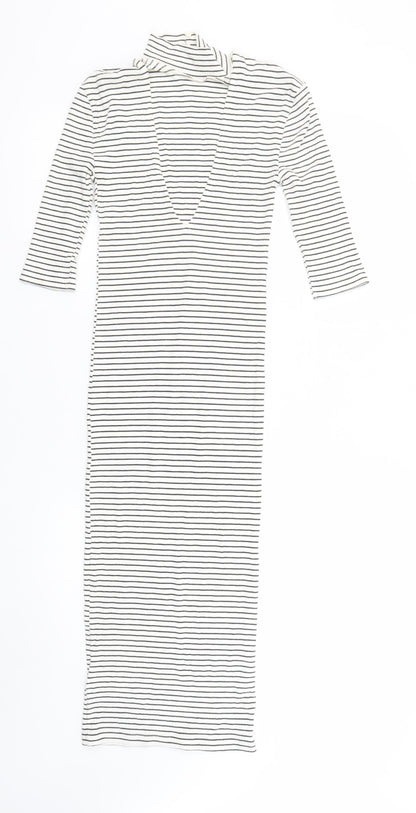 Marks and Spencer Women’s Ivory Striped Bodycon Midi Dress Size 6