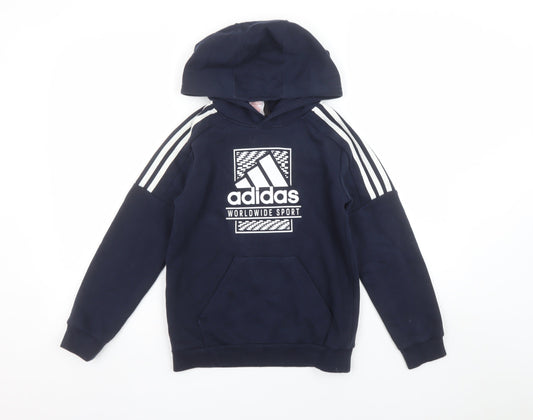 Boys UK Size 9-10 Years adidas Blue Pullover Hoodie