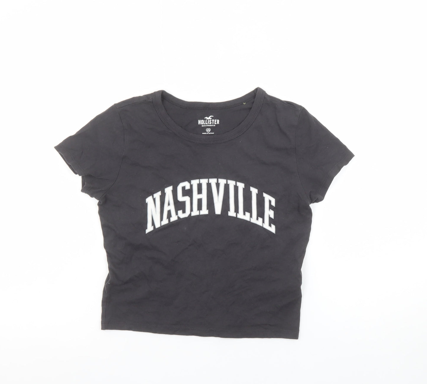 Womens UK Size XS Hollister Black Cropped T-Shirt