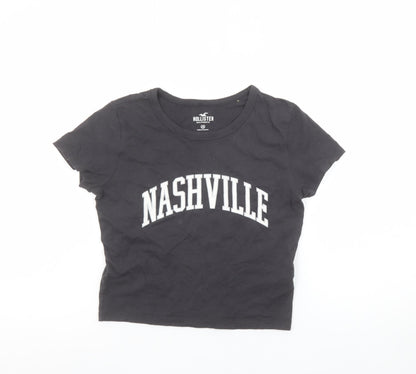 Womens UK Size XS Hollister Black Cropped T-Shirt
