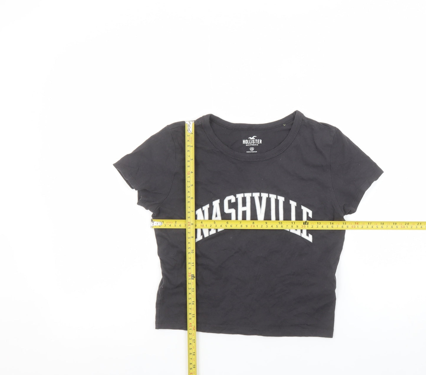 Womens UK Size XS Hollister Black Cropped T-Shirt