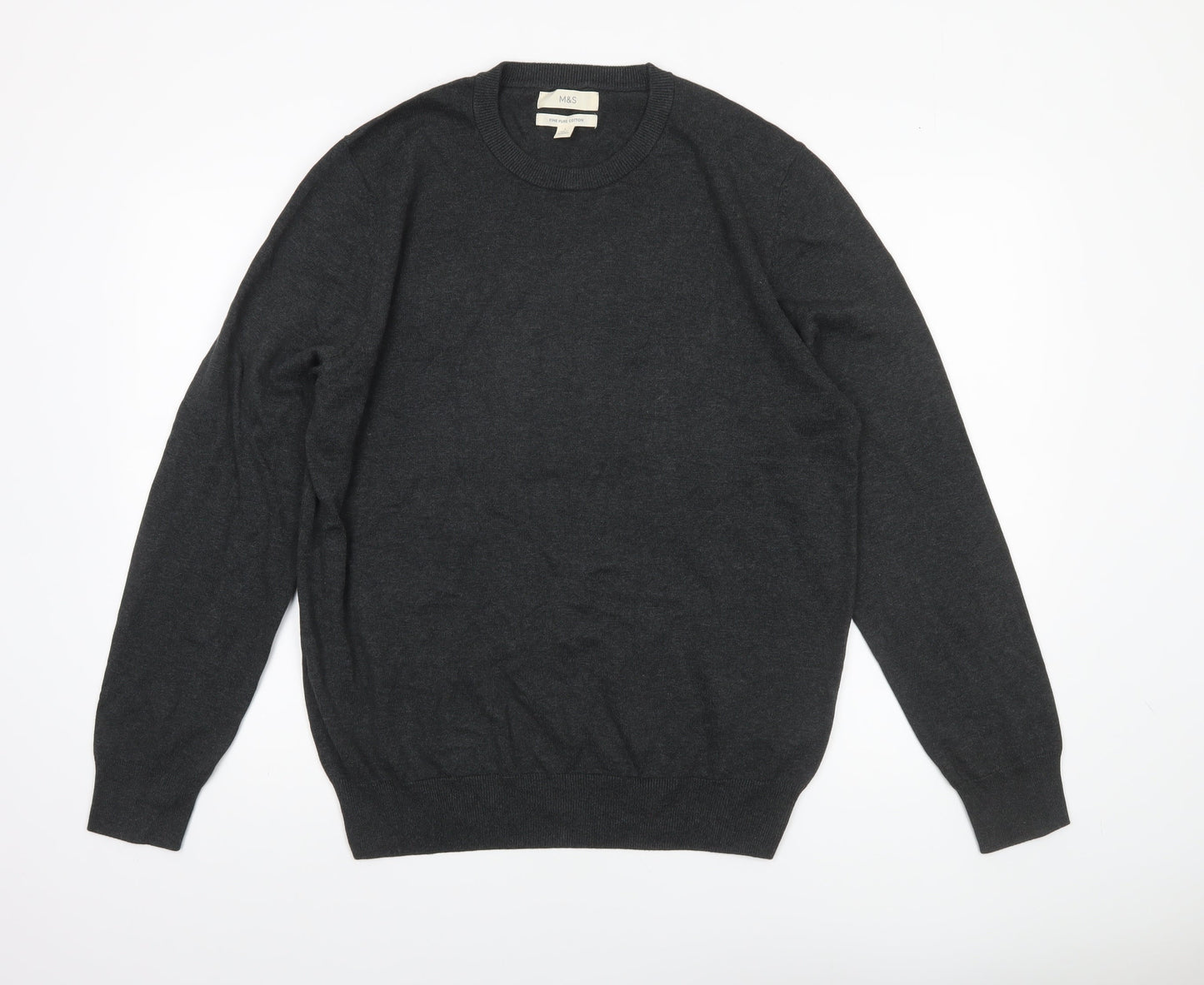 Marks and Spencer Men’s Grey Fine Cotton Crew Neck Jumper Size L