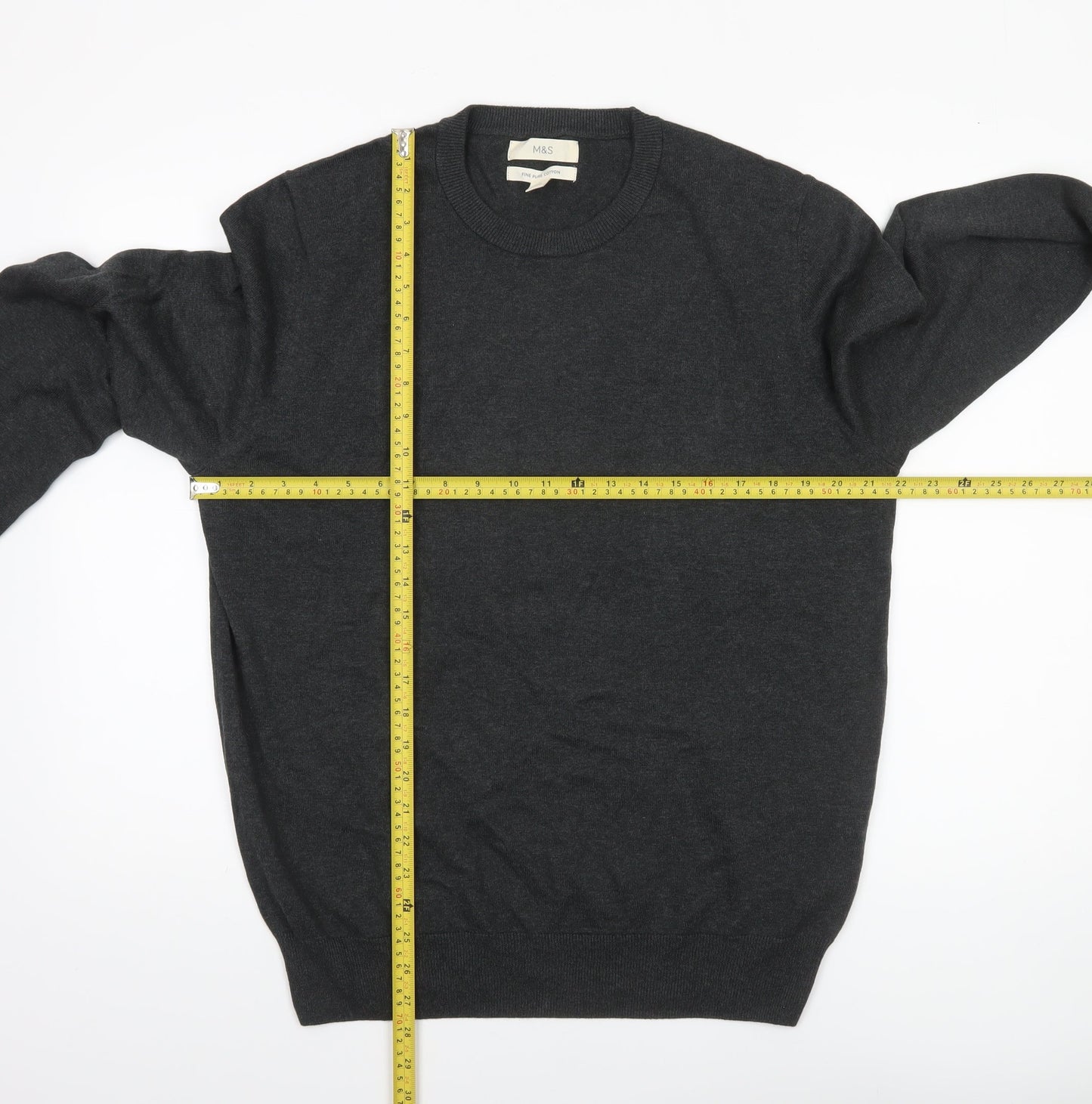 Marks and Spencer Men’s Grey Fine Cotton Crew Neck Jumper Size L