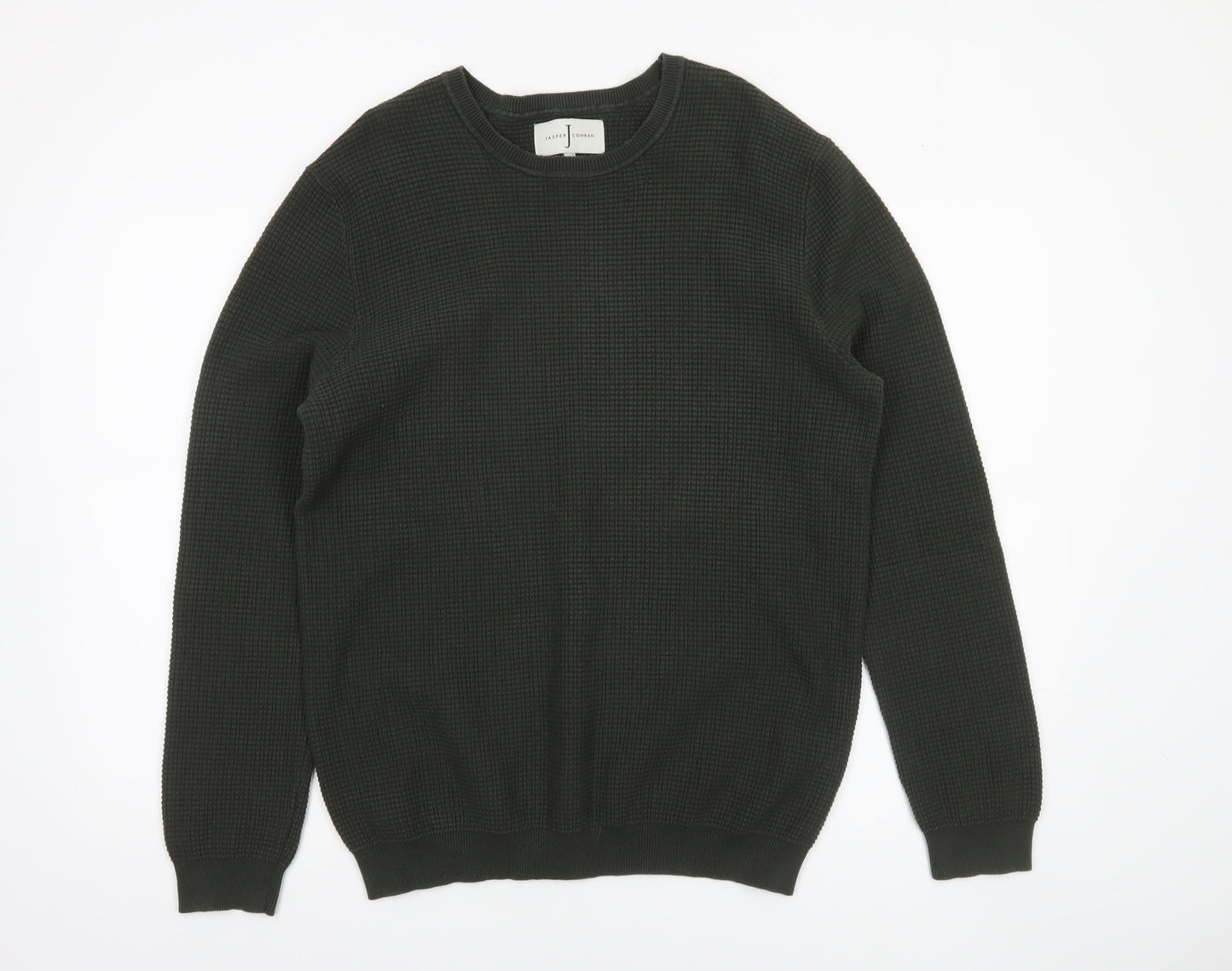 Jasper Conran Men's Green Waffle Knit Cotton Jumper Size L
