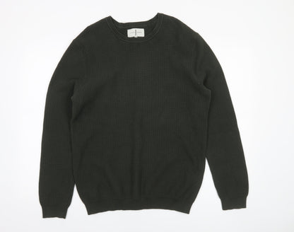 Jasper Conran Men's Green Waffle Knit Cotton Jumper Size L