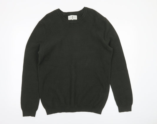 Jasper Conran Men's Green Waffle Knit Cotton Jumper Size L