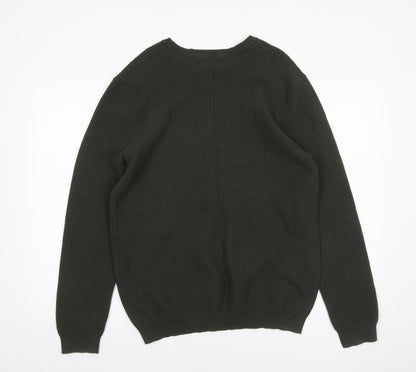 Jasper Conran Men's Green Waffle Knit Cotton Jumper Size L