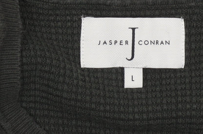 Jasper Conran Men's Green Waffle Knit Cotton Jumper Size L