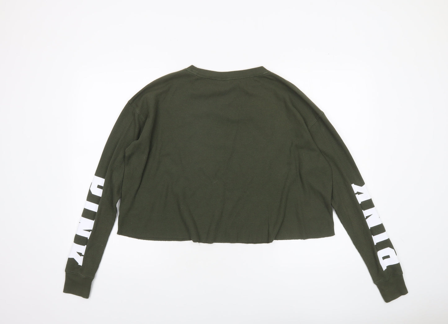 Womens UK Size XS Victoria's Secret PINK Green Cropped T-Shirt
