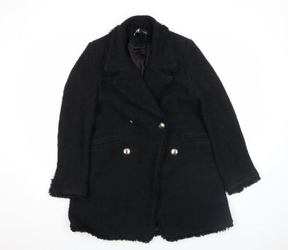 ZARA Womens Black Medium Wool Blend Double-Breasted Coat