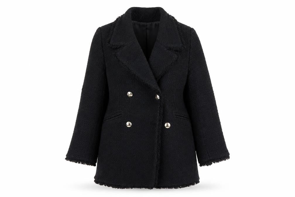 ZARA Womens Black Medium Wool Blend Double-Breasted Coat