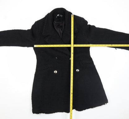 ZARA Womens Black Medium Wool Blend Double-Breasted Coat