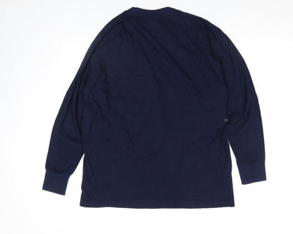 New Era Men's Blue Long Sleeve Skull Graphic Cotton Top L