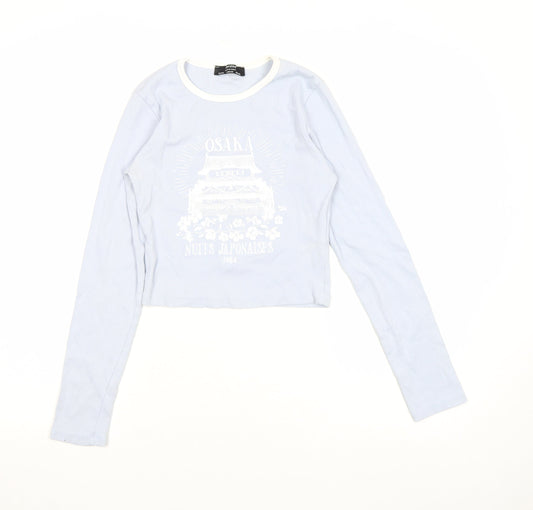 Womens UK Size M Bershka Blue Cropped T-Shirt
