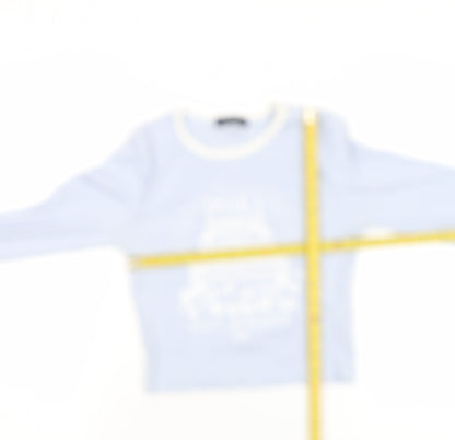 Womens UK Size M Bershka Blue Cropped T-Shirt