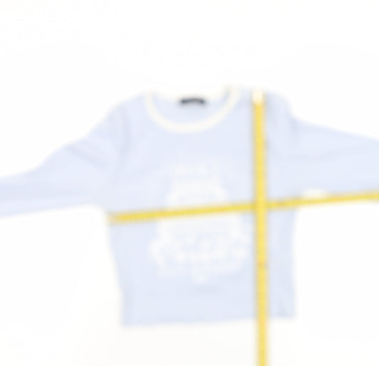 Womens UK Size M Bershka Blue Cropped T-Shirt