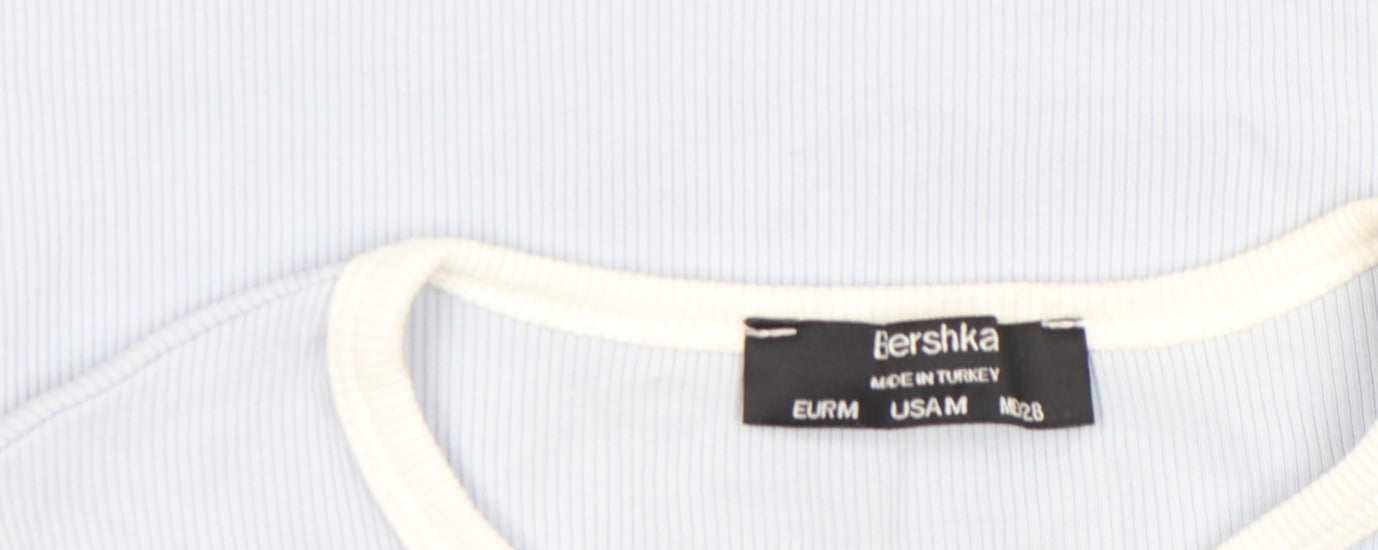 Womens UK Size M Bershka Blue Cropped T-Shirt