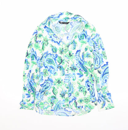 Womens UK Size XS Zara Multicoloured Basic Button-Up