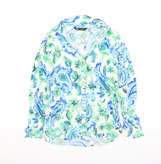 Womens UK Size XS Zara Multicoloured Basic Button-Up
