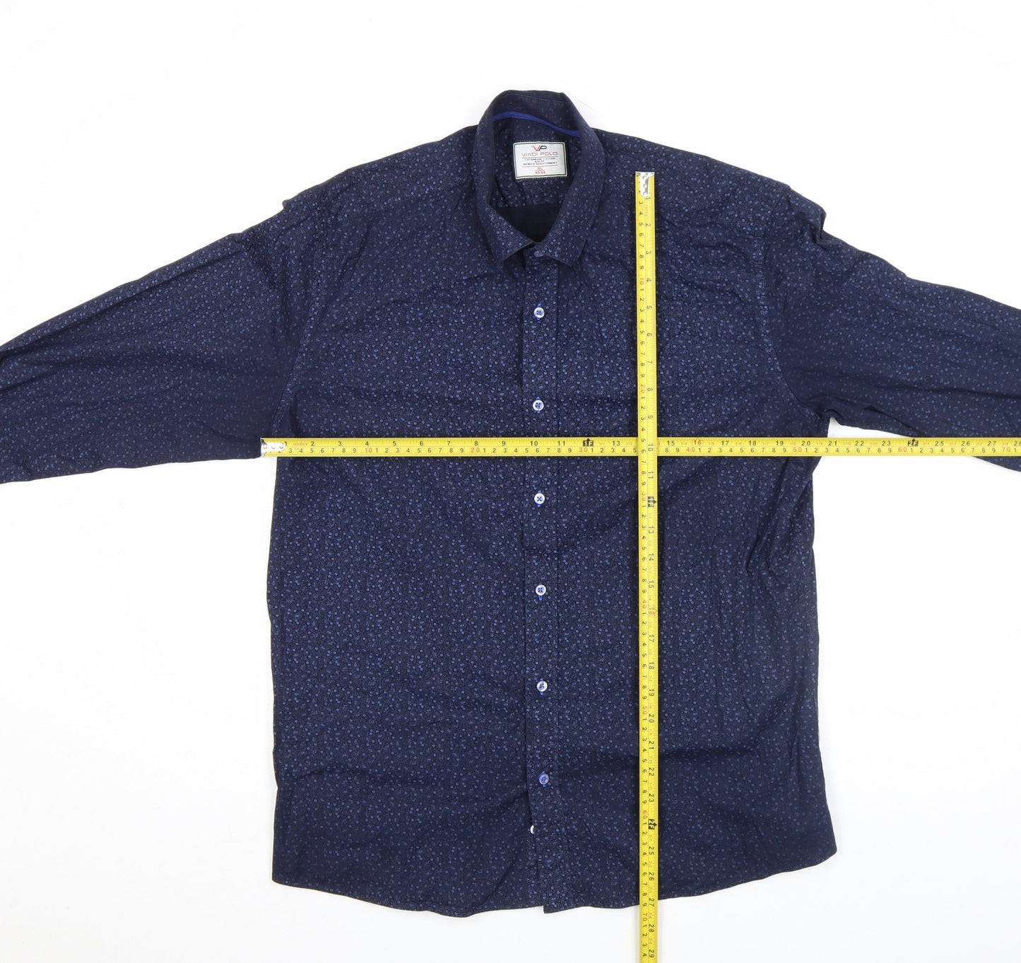 Viadi Polo Men's Navy Blue Slim Fit Long Sleeve Button-Up Shirt XL