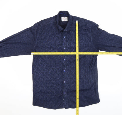 Viadi Polo Men's Navy Blue Slim Fit Long Sleeve Button-Up Shirt XL