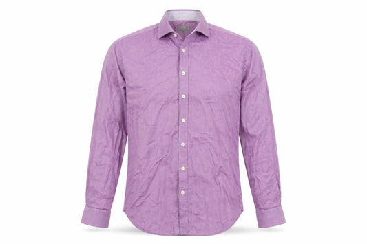 Front view of Jaeger Men's Purple Slim Fit Long Sleeve Cotton Button-Up Shirt, size 16