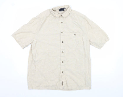 Soso Beige Short Sleeve Button-Up Linen Blend Men's Casual Shirt Size S