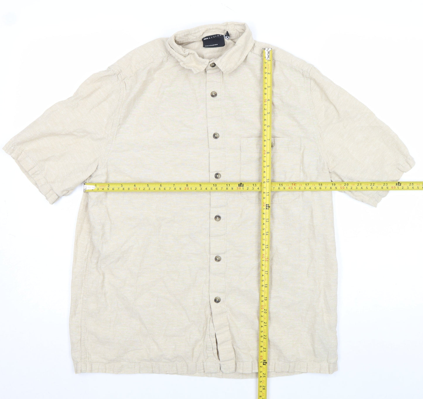 Soso Beige Short Sleeve Button-Up Linen Blend Men's Casual Shirt Size S