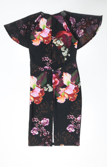Next Women Black Floral Sheath Dress Size 10 Elegant Cocktail