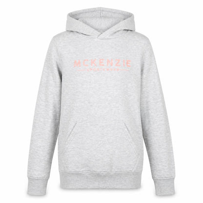 Front view of McKenzie girls’ grey pullover hoodie 12-13 years logo fleece sweatshirt