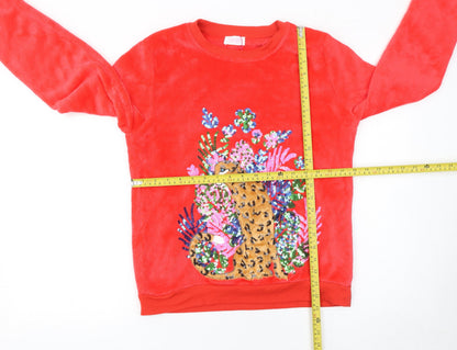 Savida Womens Red Fleece Sequin Animal Top Size 12 Winter