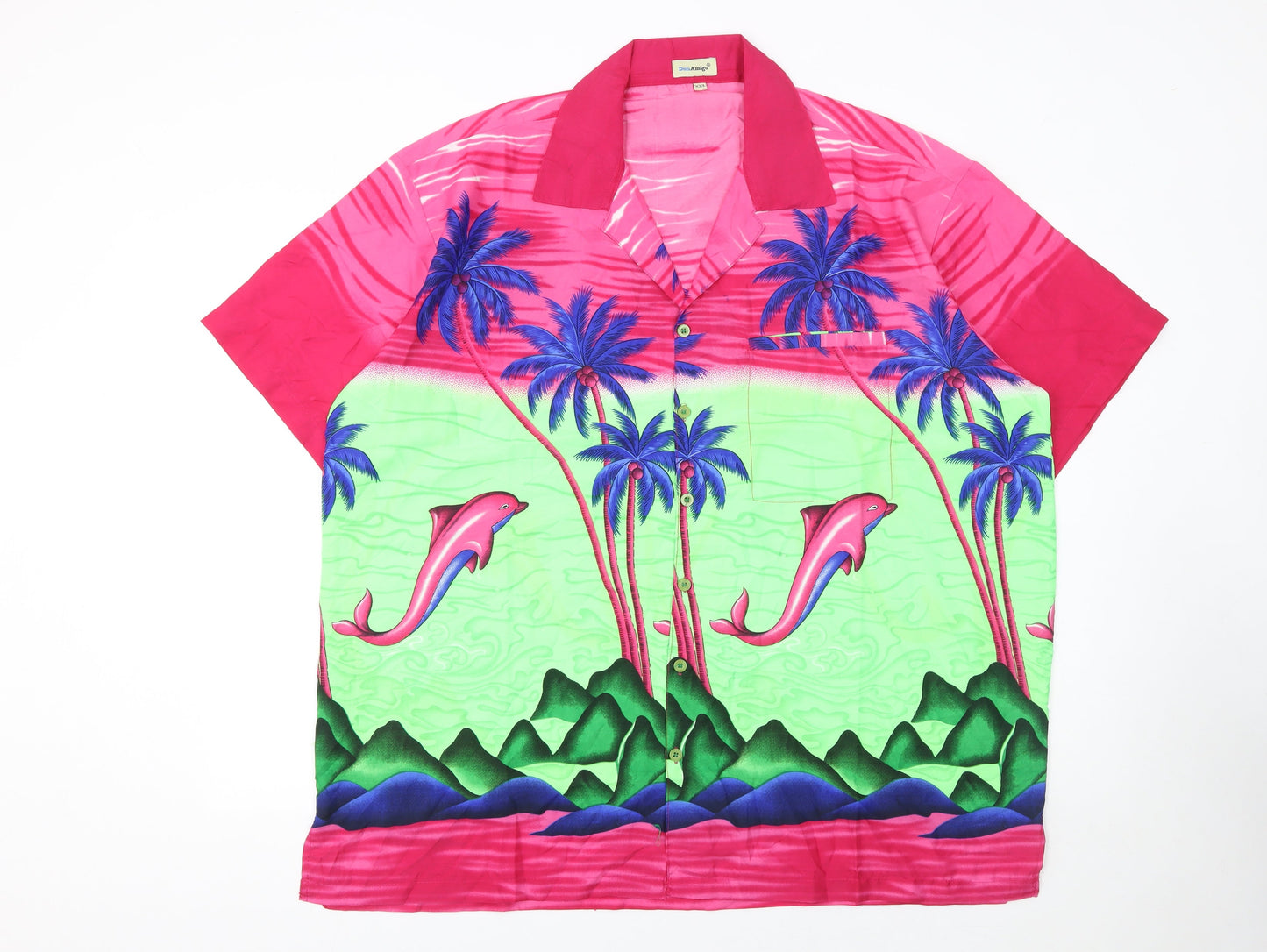 Don Amigo Men's Pink Hawaiian Beach Dolphin Shirt XXL