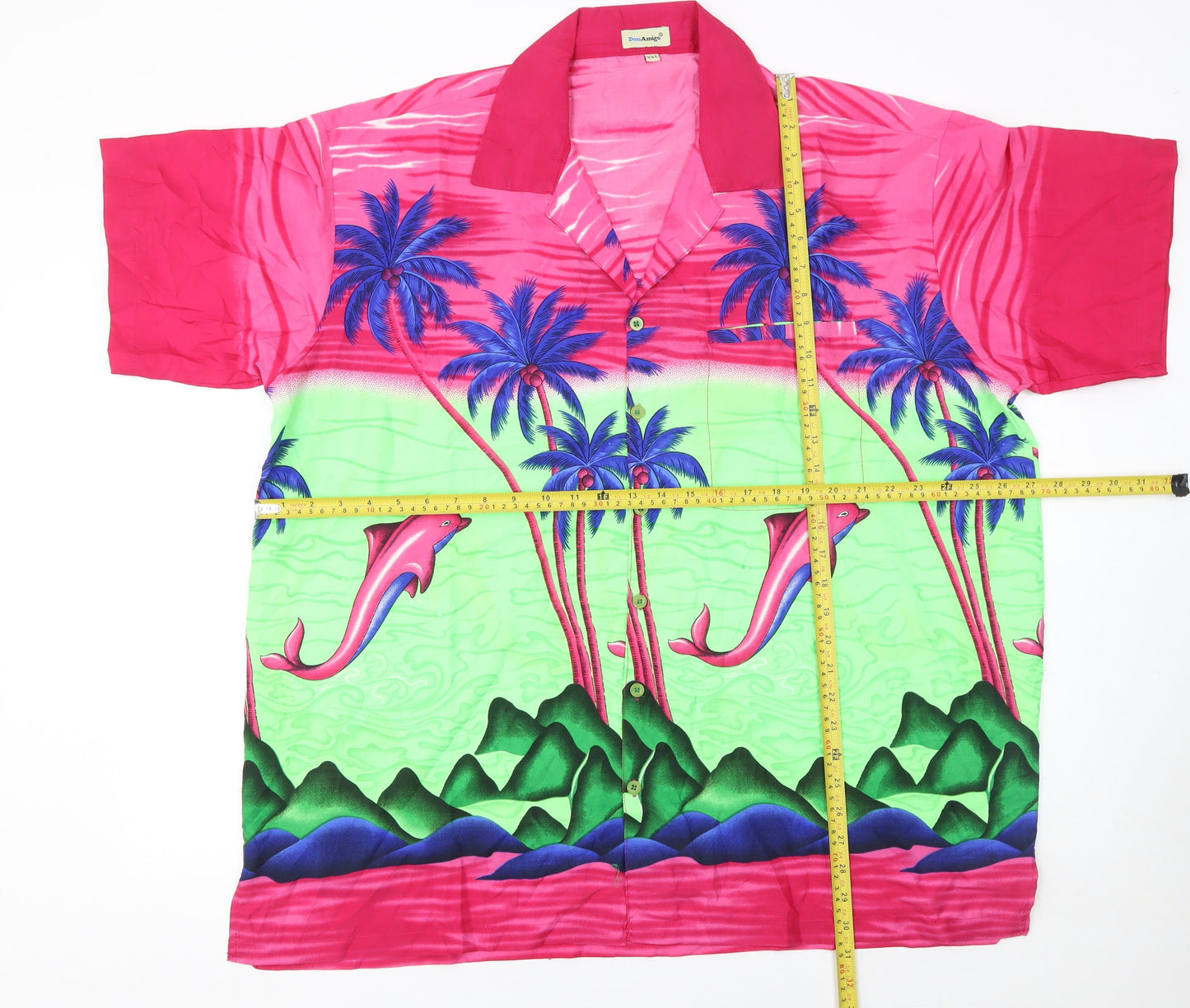 Don Amigo Men's Pink Hawaiian Beach Dolphin Shirt XXL