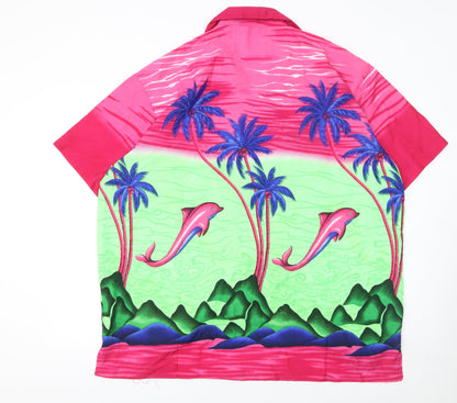 Don Amigo Men's Pink Hawaiian Beach Dolphin Shirt XXL