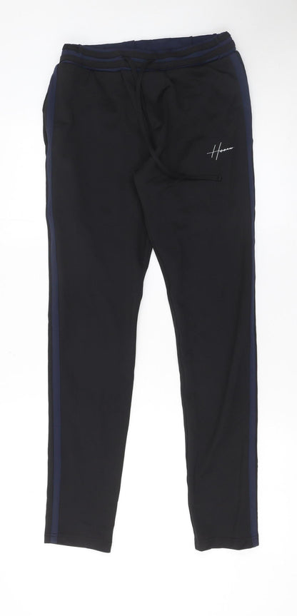 Hermano Men's Black XS Slim Joggers with Blue Stripe Detail