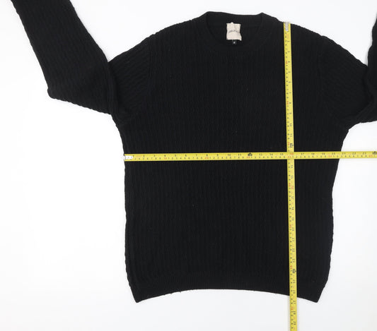 10018 NYC Men's Black Cable-Knit Cotton Acrylic Pullover Jumper M