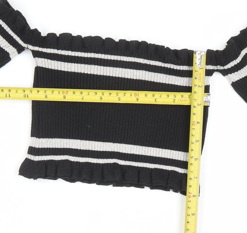 Womens UK Size 8 PRETTYLITTLETHING Black Cropped Blouse