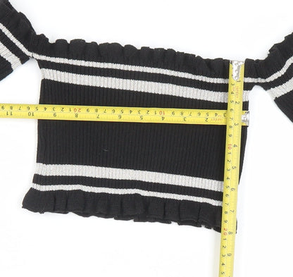Womens UK Size 8 PRETTYLITTLETHING Black Cropped Blouse